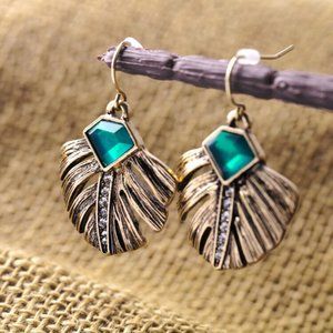 3x Boho Leaf Antique Gold CZ Earrings